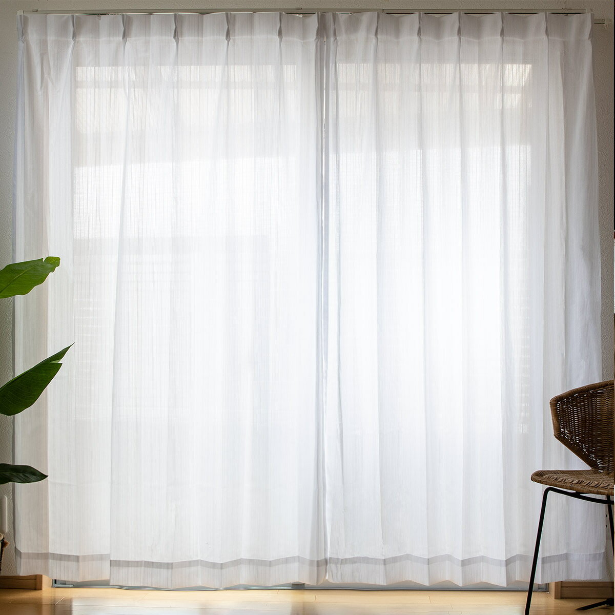 レースカーテン ライリー 2枚組 既製 幅100×高さ118～208cm ストライプ （ カーテン レース ミラーレー..
