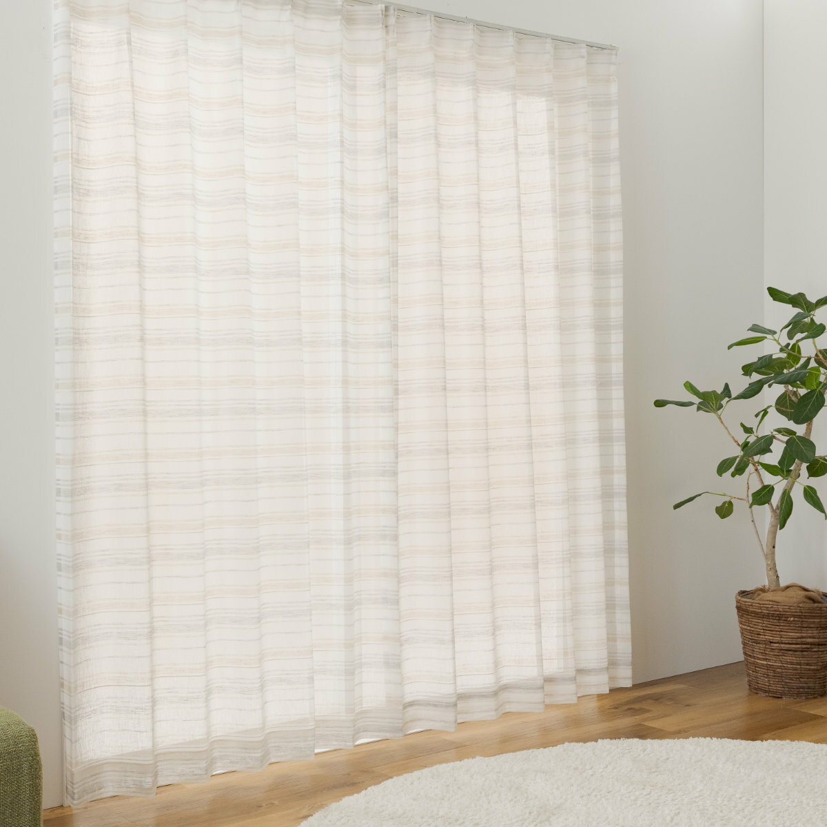 樂天商城 - レースカーテン アクセント 100×133〜198cm 2枚 洗える （ ユニベール レース 既製品 洗えるカーテン インテリア 1.5倍ヒダ ウォッシャブル ボーダー柄 2枚入 2枚組 ）【39ショップ】