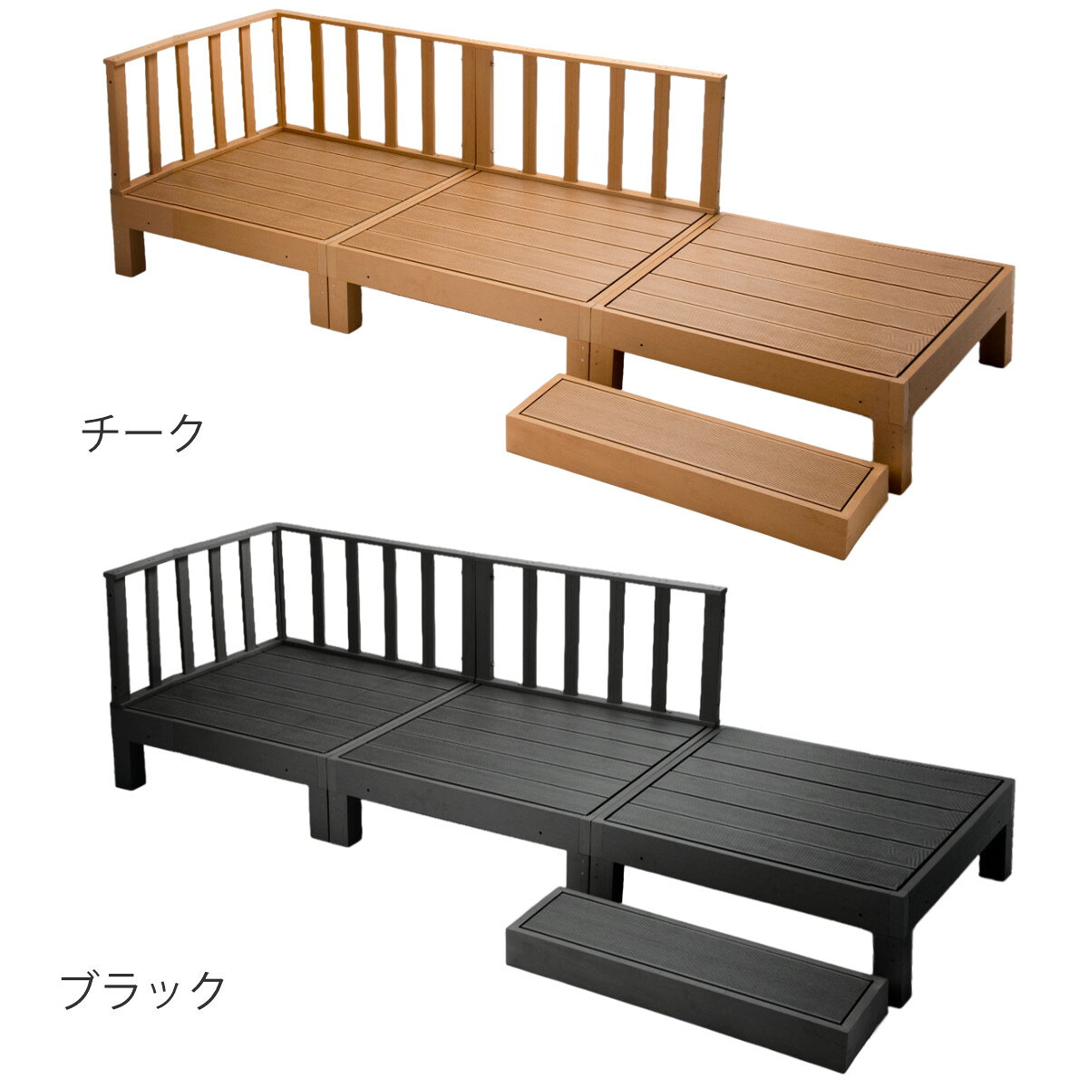 ウッドデッキ 本体3個＋コーナー＋サイドパネル＋ベース 人口木 （ ガーデンデッキ...