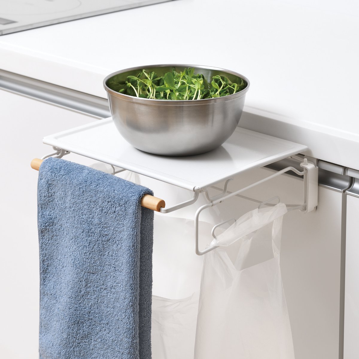 サポートテーブル 折りたたみ式 Flowto フロウト ( キッチン 収納棚 調理補助台 補助テーブル タオル掛け ポリ袋 ホルダー サイドテーブル ポリ袋ホル...