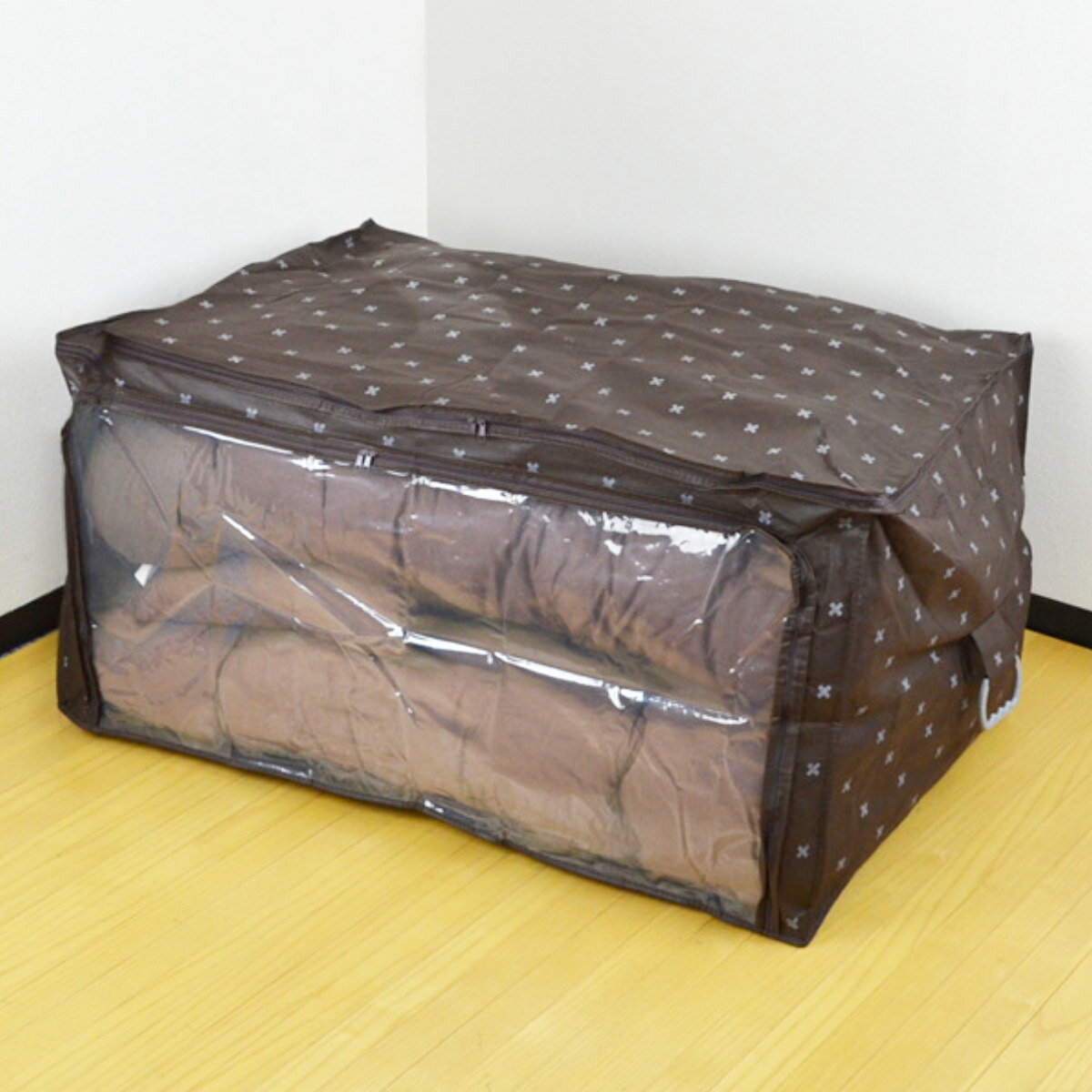 布団収納袋 幅100×奥行65×高さ50cm ブラン ハンドル付ふとん袋 透明窓付き （ 収納袋 収納 布団 ふとん シングル 掛け布団 敷き布団 防虫 抗菌 防ダニ 防カビ 押入れ クローゼット 不織布 上フタ開き 前開き ）【39ショップ】