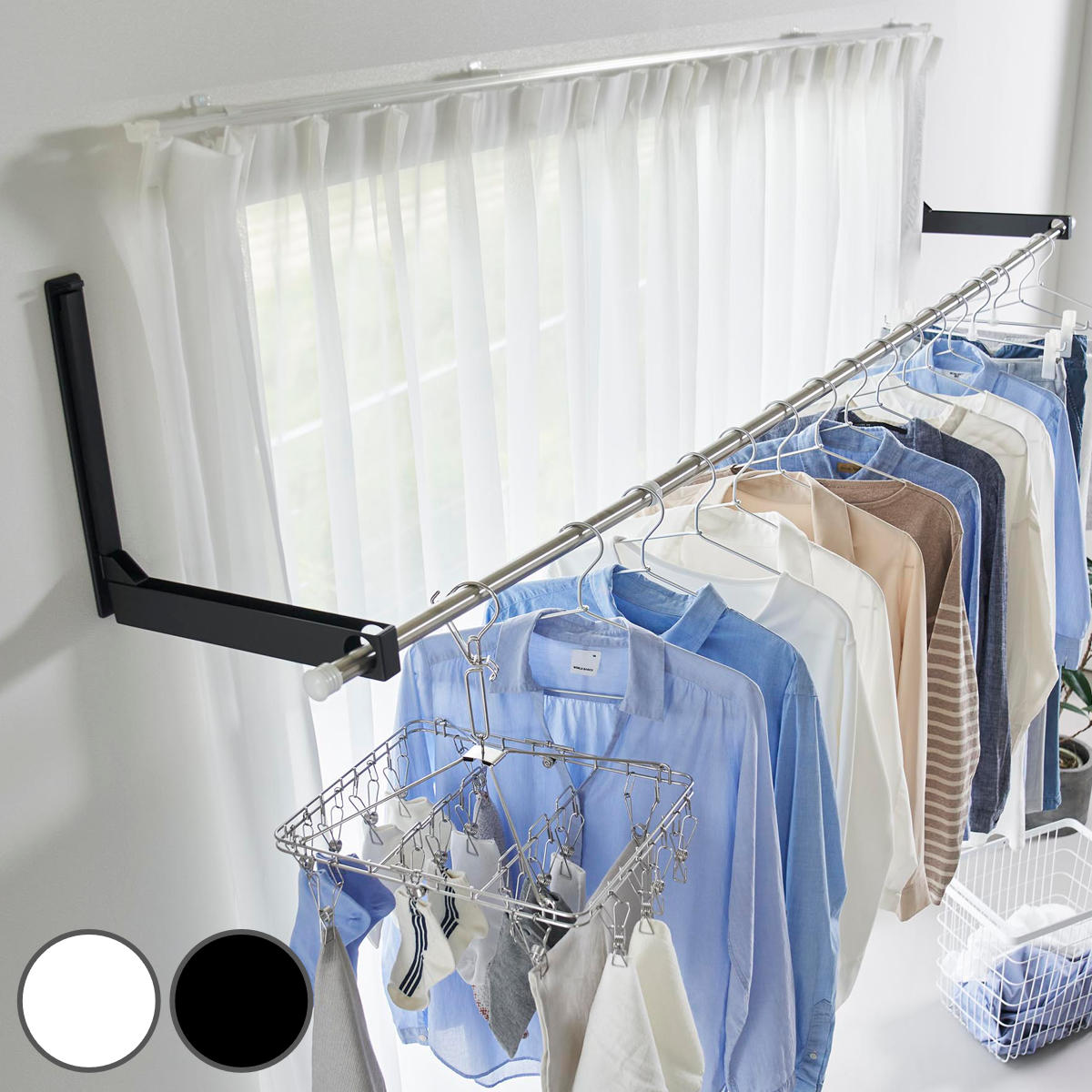 【レビュー特典付き】 山崎実業 tower ウォール折り畳み物干し竿ホルダー タワー 2個組 石こうボード壁対応 ( 4903208019217 タワーシリーズ...