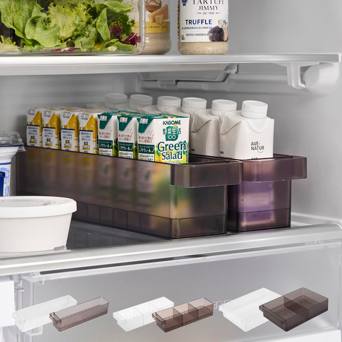 山崎実業 tower 冷蔵庫中収納ケース タワー S M L 仕切り付き （ 4903208014755 タワーシリーズ 冷蔵庫収納 収納ケース 冷蔵庫内収納 仕切り 冷蔵庫 冷蔵室収納 トレー トレイ ケース 半透明 収納ボックス 深型 ハンドル付き ）【39ショップ】のサムネイル