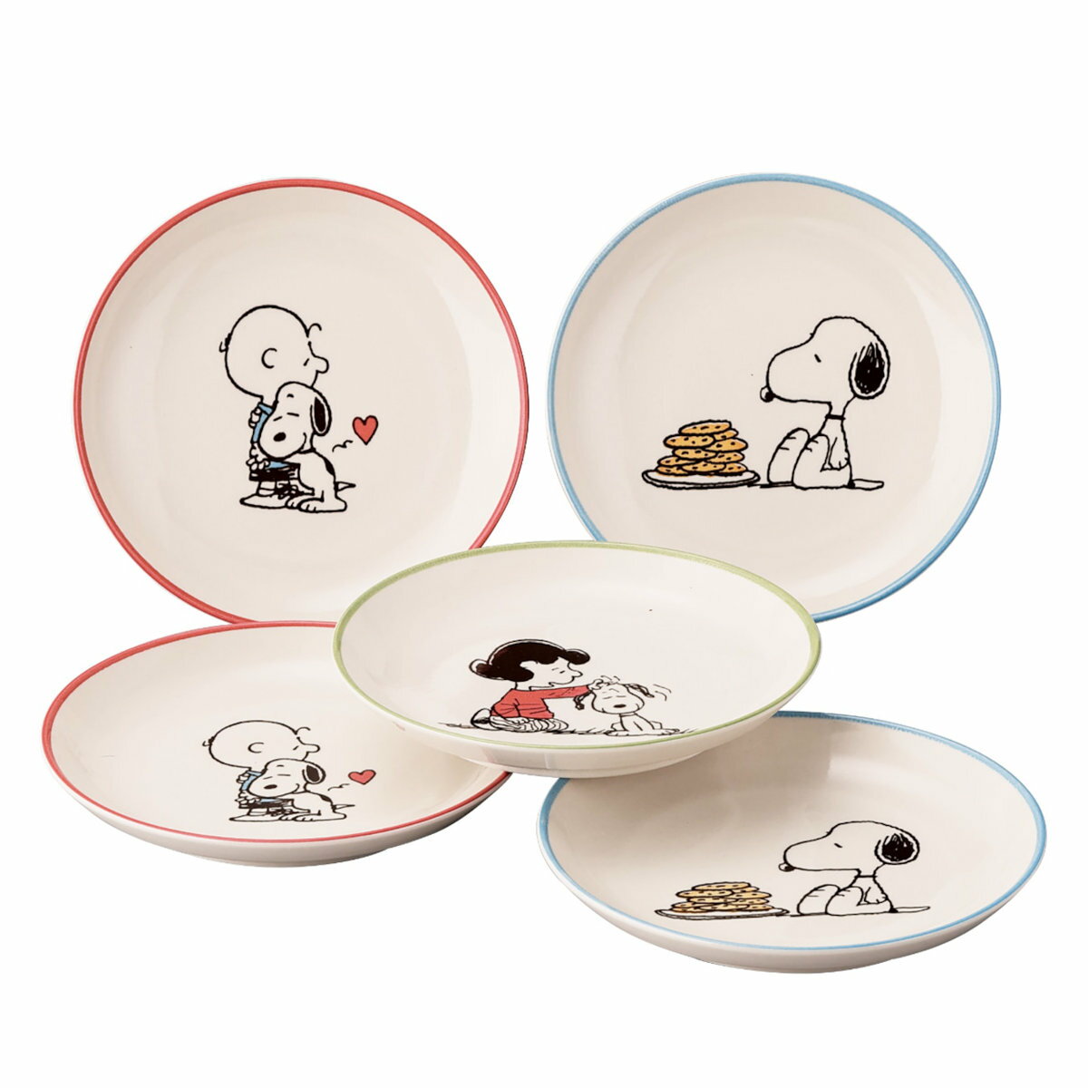 ファイブプレートセット スヌーピー （ 14cm 磁器 5枚セット ケーキ皿 取り皿 プレート 皿 お皿 食器 日本製 キャラクター かわいい レトロ ）【39ショップ】