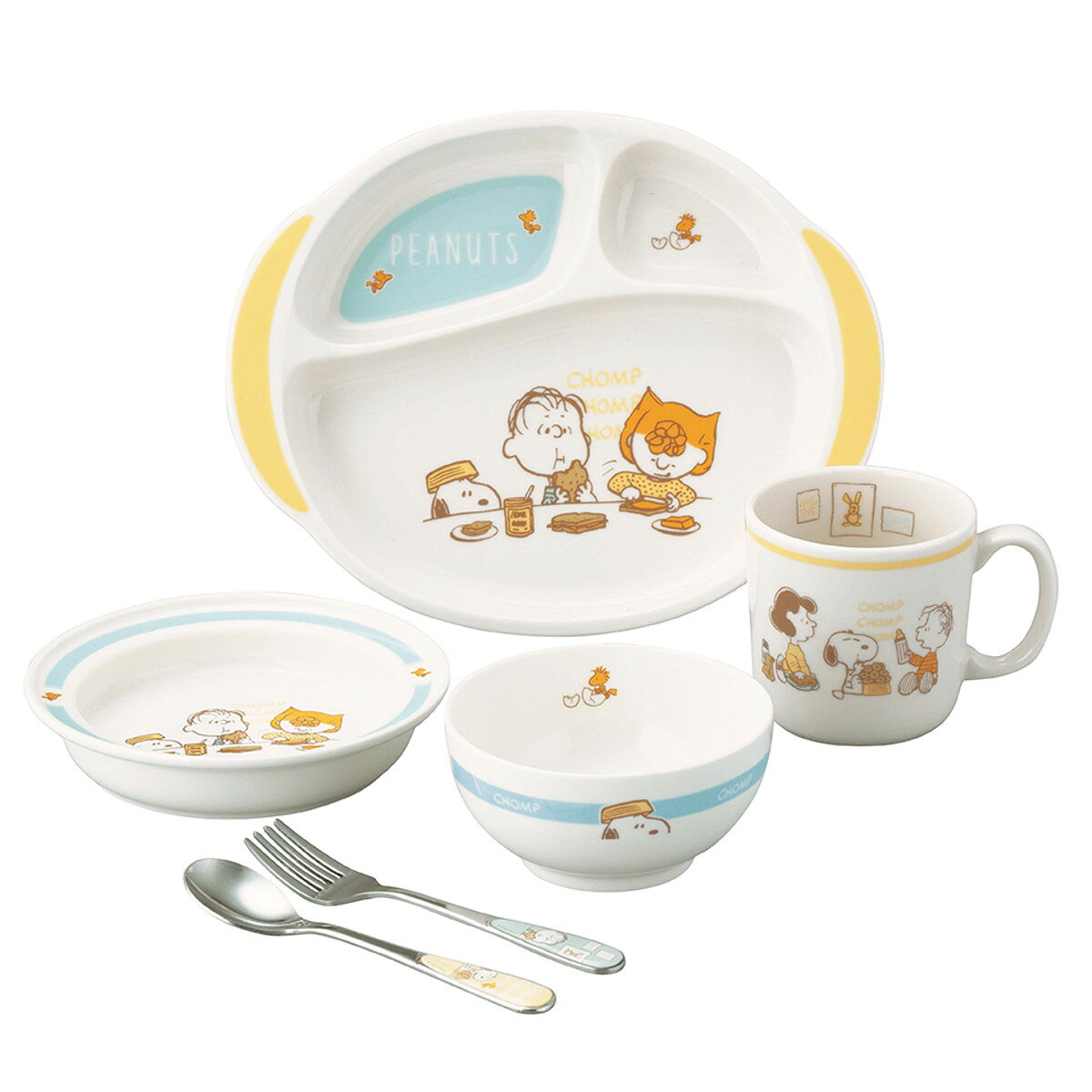 子供食器 6ピースセット スヌーピー （ 6点セット スプーン フォーク 子供マグ ライスボウル プレート キッズプレート 電子レンジ対応 日本製 食器セット 磁器 ステンレス マグカップ マグ ボウル すくいやすい SNOOPY ）【39ショップ】