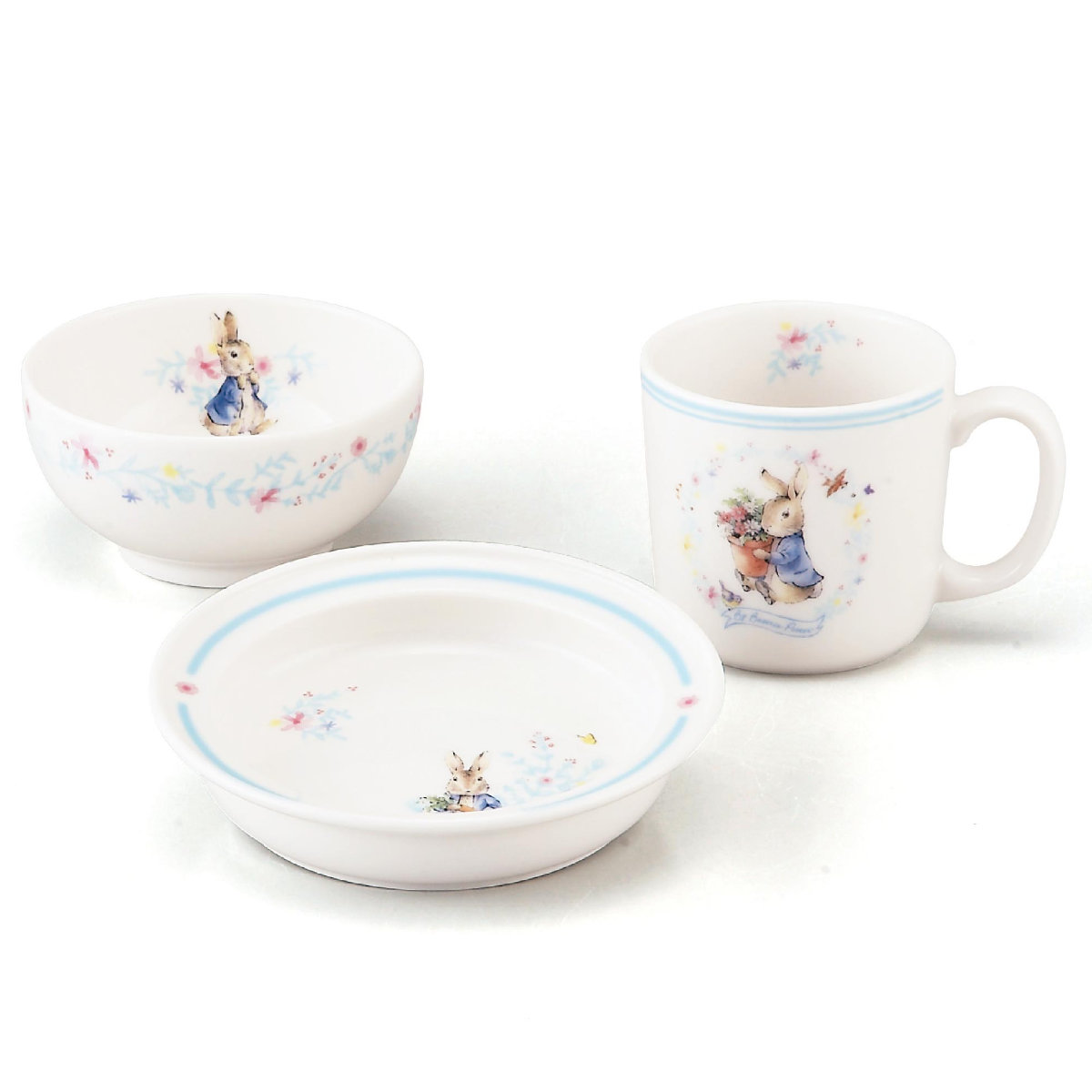 食器セット 3ピースセット （ 3点セット 電子レンジ対応 磁器 子供用食器 すくいやすい 皿 お皿 お茶碗 日本製 子供用 子ども キッズ ピーターラビット かわいい キャラクター ）【39ショップ】