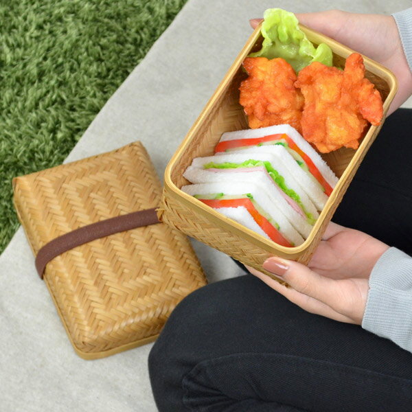 ■在庫限り・入荷なし■ お弁当箱 網代弁当箱 大 竹製 バンド付 （ 送料無料 サンドイッチケース 和風弁当箱 ランチボックス あじろ おにぎりケース 和風 ） 【39ショップ】のサムネイル