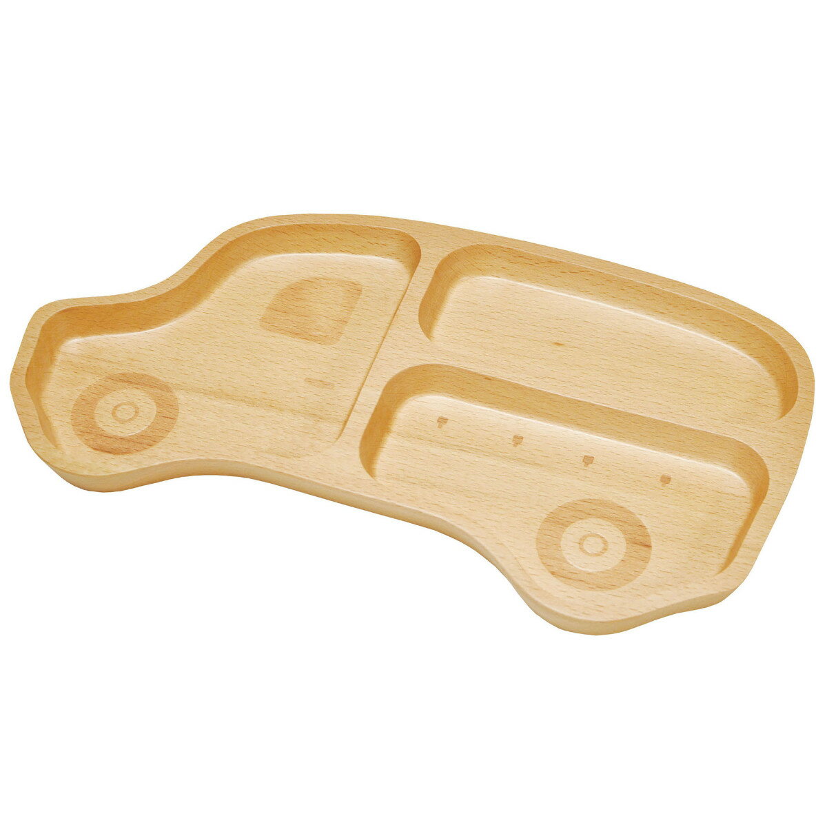 ランチプレート 29.5cm 子供用 くるま 木製 ブナ ( ランチ皿 仕切り皿 子供用食器 子ども用 天然木 キッズ ジュニア 乗り物 自動車 軽い 割れにく...