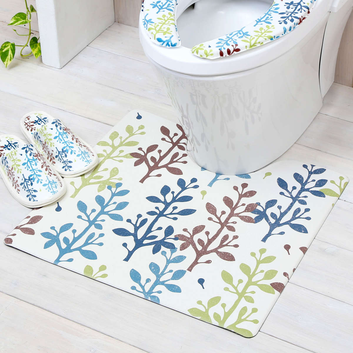 トイレ マット トイレマット 拭ける 撥水 PVCトイレマット フォレスト 55×60cm 抗菌 （ 防臭 防カビ 水に強い 滑りにくい 洗濯不要 お手入れ簡単 防炎 おしゃれ 55×60 単品 トイレ用品 トイレタリー リーフ ）【39ショップ】