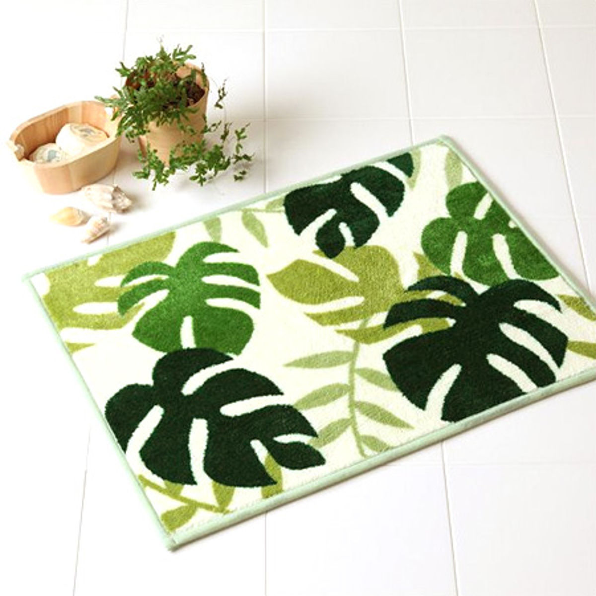 バスマット コンパクト モンステラ グリーン （ 風呂マット ）【39ショップ】