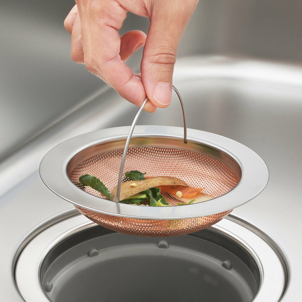 ゴミかご 銅 パンチング 排水口 ゴミ受け 浅型 抗菌 日本製 （ 目皿 生ごみフィルター ゴミキャ ...