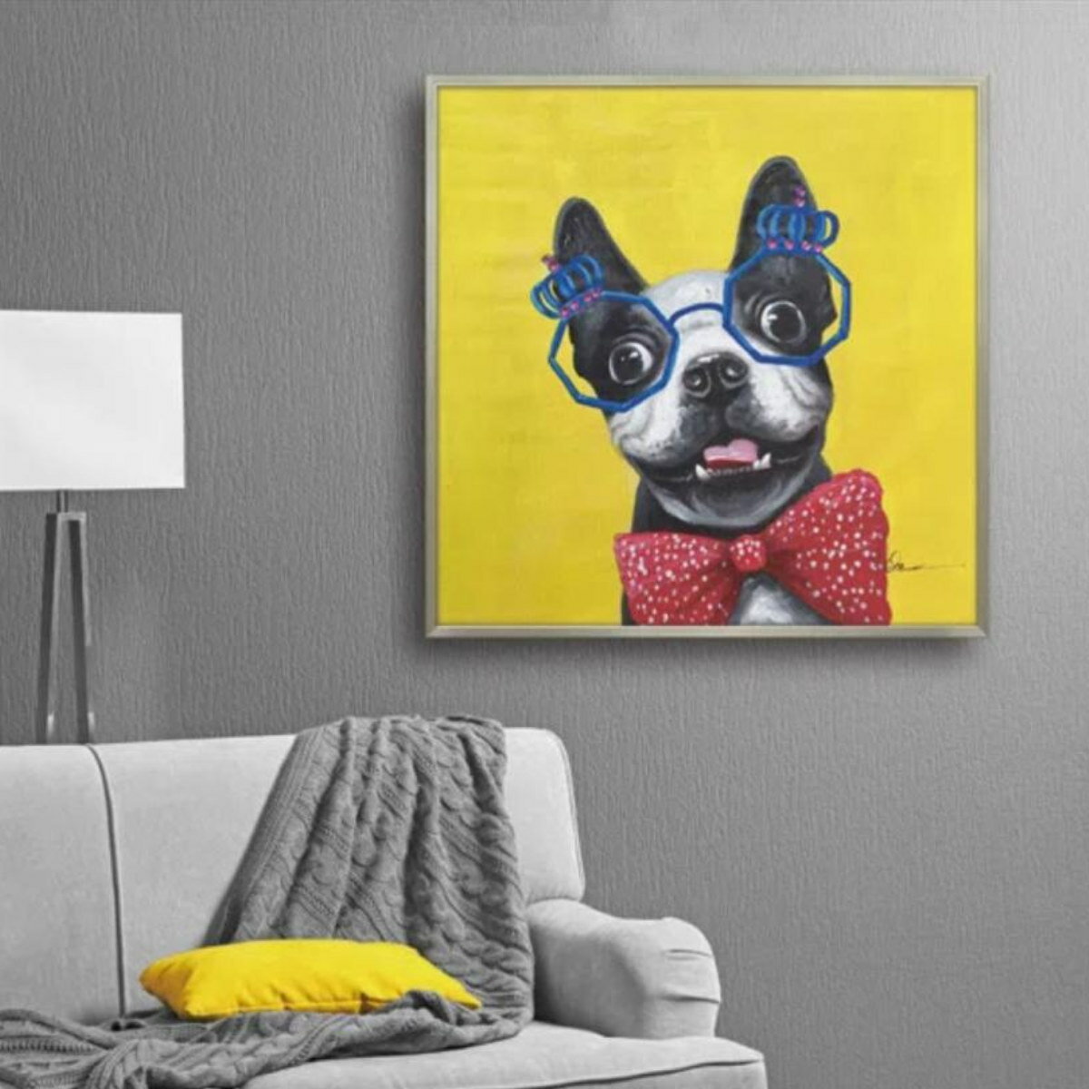 アートパネル オイルペイントアート 『コメディアン ドッグ』 83×83cm （ 絵画 絵 アート インテリア 額 額入り 壁掛け 油絵 犬 カラフル ポスター アートフレーム アートポスター ウォールアート パネル 額付き 正方形 ）【39ショップ】