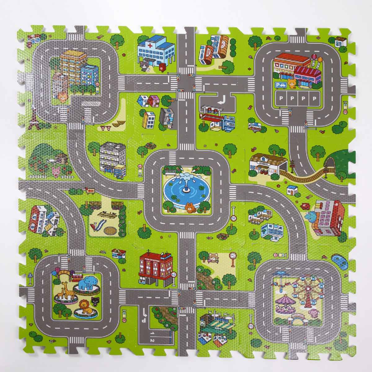 つながるジョイントマット 道路柄 9枚セット （ マット タイルマット フロアマット ジョイント パズル..