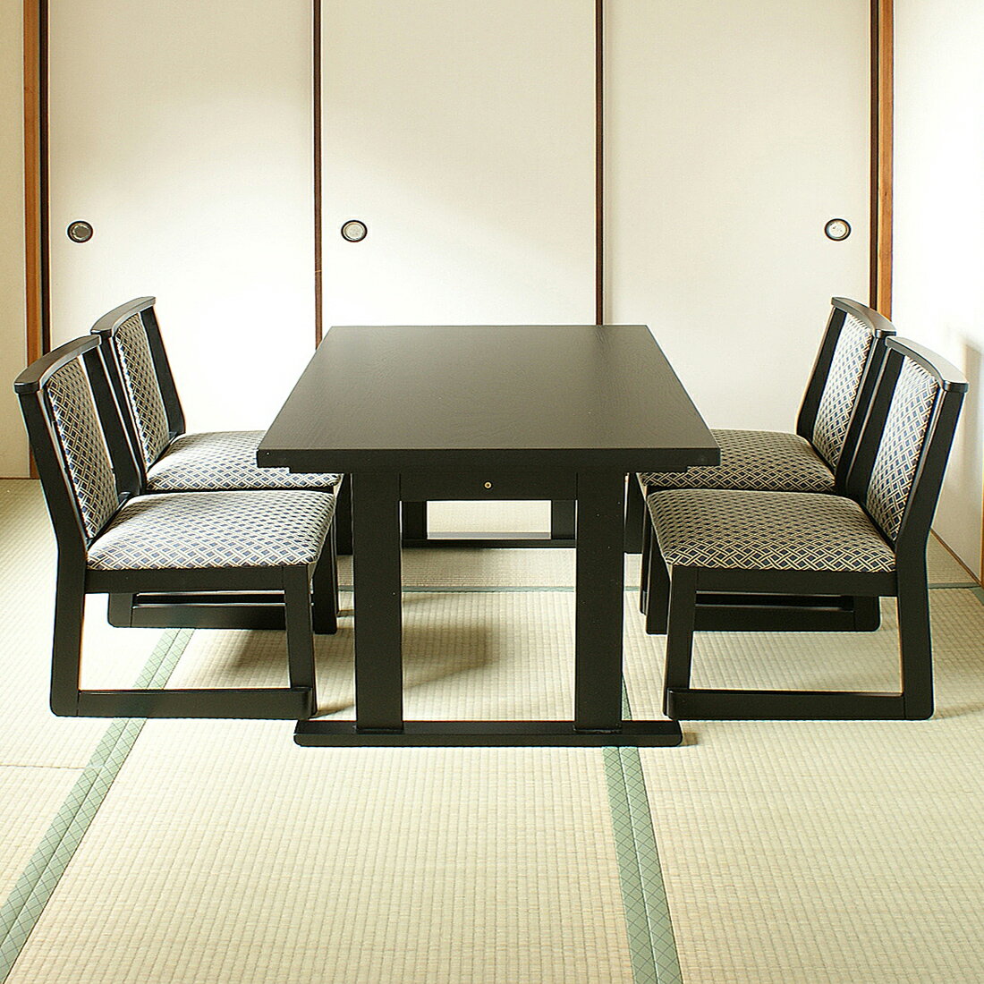 NEW和室用テーブル5点セット　和室用テーブル1台120x75x高さ60cm 和室用椅子4脚 (畳用 ダイニングテーブル) 和室用テーブルセット