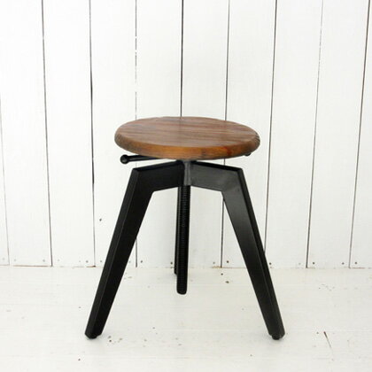 スツール 椅子 いす イス クランク式 高さ調節可能 古材 スチール インダストリアル かっこいい 補助椅子 [2]