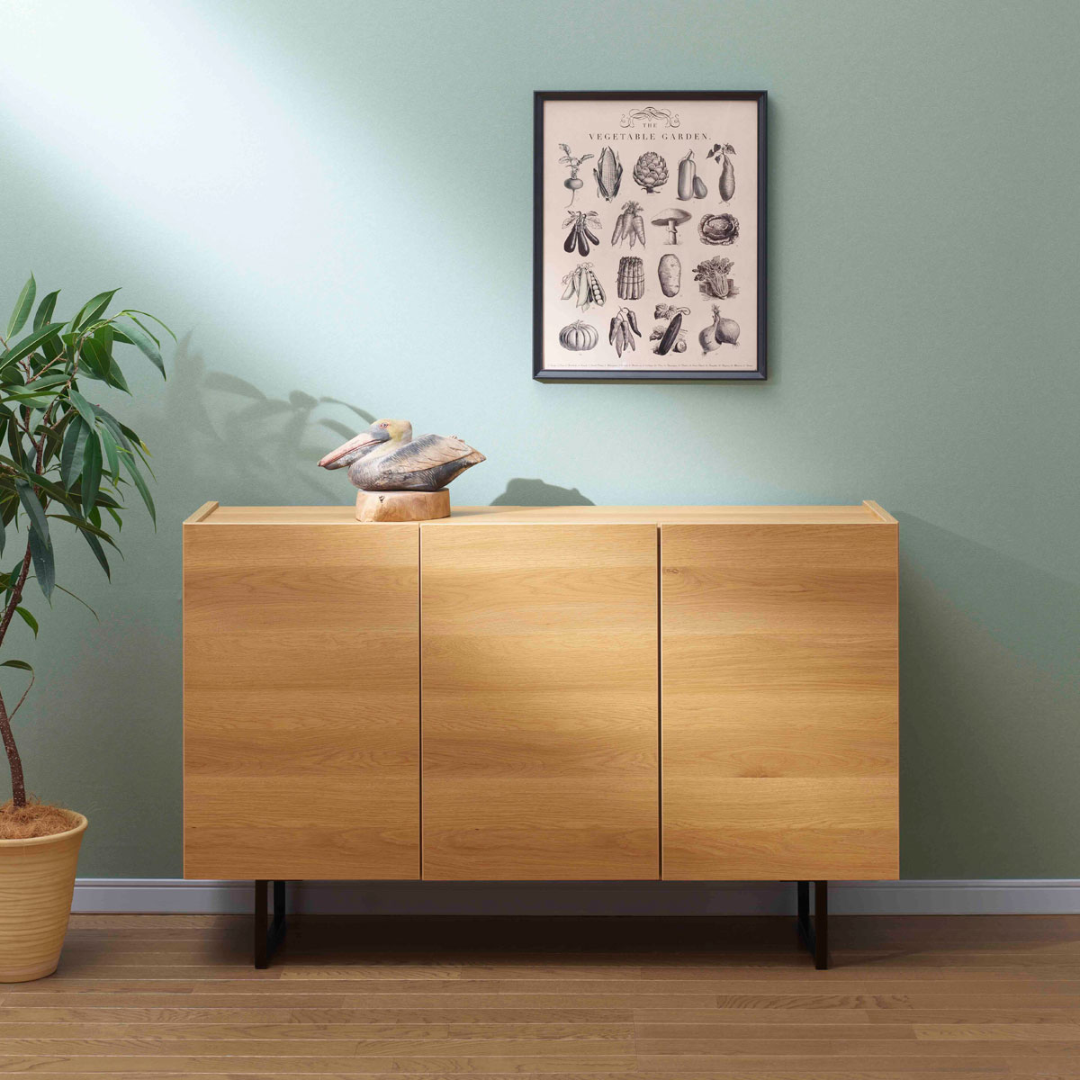 乐天商城 - サイドボード 板戸 キャビネット キャナルオーク 幅120cm 奥行33cm 高さ75cm BLC-121T スリム 薄型 可動棚 国産 完成品【一部地域開梱設置無料】