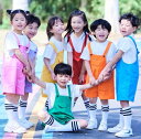 カラフルサロペット キッズ五分丈パンツ ダンス衣装 Tシャツ+サロペット+靴下 3点セット キッズダンス衣装 オーバーオール チア ガールズ 応援団 男女兼用 ...