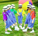 デニムサロペット 子供ロング丈パンツ ダンス衣装 半袖Tシャツ+サロペット+靴下3点セット ダンス衣装 オーバーオール チア ガールズ 応援団 男女兼用 子供服...