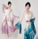 ダンス衣装 チャイナ風ドレス 3点セットチュールスカート風パンツ 社交ダンス 紗ドレス 民族ダンス グラデーションワイドパンツ ふわふわ 飄逸 中華古典舞踊 ダンスウエア団体 社交ダンス 学園祭 イベント ダンス衣装 舞台 ステージ 衣装 コスチュームS M L XL XXL