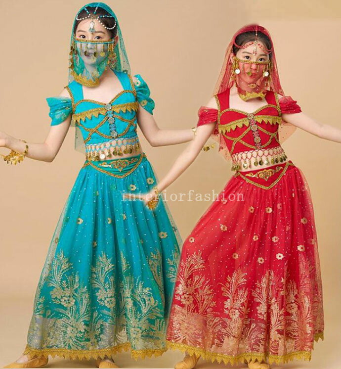 女の子 ジャスミン風ベリーダンス衣装 アラビアン衣装 コスチューム子供ハロウイン衣装 コスプレ衣装 全身コスチューム 民族風 ダンス 衣装 半袖 トップス ロング 広がるスカート裾余興 Belly dance レッスン着 レッスンウェア 舞台 ステージ 発表会 イベント ダンス 衣裳