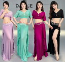 大人ベリーダンス衣装 上下2点セットVネック セクシー系 フリル ロングスカート 社交ダンス衣装 インナーパンツ付き 練習着 スリットありスカート 4色 レッス...