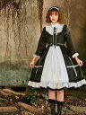 大人ハロウィン コスプレ衣装 ロリータドレス メイド服 長袖 ビッグスリーブ ミモレ丈 シスターコスチューム ハイネック Aライン 裾フリル レディース 大人 シスター 聖女 修道女 悪魔 ロリータ ワンピース 髪飾り付き 十字架 暗黒 ハロウィン コスプレ S M XL