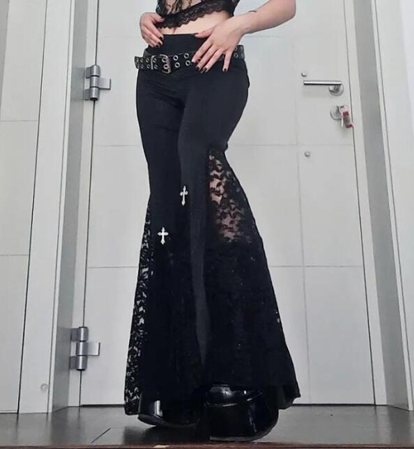 パンタロン ラッパ パンツ セクシーパンツ ハロウィン ゴシック レースパンツ 暗黒風 ラッパパンツ コスプレ衣装 フレアパンツ レース パンタロン シースルー セクシー コスプレ衣装 レースジャカード パンタロン ラッパ パンツ 悪魔 変身仮装 コスチューム S M L