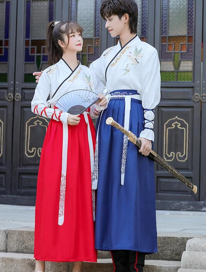 唐朝漢服 仮装 変装 鶴刺繍 2色 カップル 男女兼要 袴風漢服 ハロウインコスプレ チャイナー服 撮影服 交差襟 メンズ/レディース着用 古代衣装 華やか 中国古代 華流 舞台 ステージ 衣裳 コスチューム 舞台劇 演出服 撮影衣装 仮装 コスチューム 団体服S-4XL