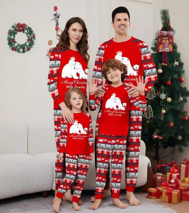 可愛いクマ柄パジャマ クリスマス元素ルームウェア クリスマス衣装 親子ペア 大人パジャマ 部屋着 カッ..