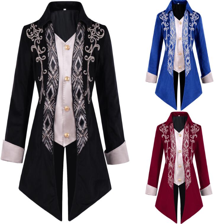 燕尾色 ハロウイン色 中世服 男性服 メンズジャケットタキシード ダンス衣裳 欧米風 3色 コスプレ衣装 舞台ステージ衣装 ロング丈コート魔術師 マジック ハロ...