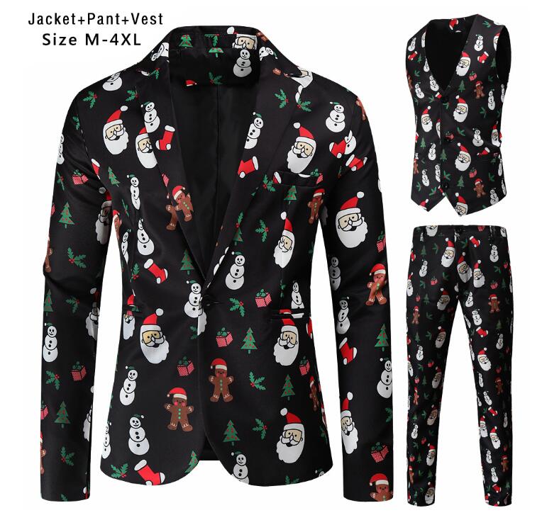 クリスマス衣装 スーツジャケットセット クリスマス元素プリント コスプレ ジレベスト ジャケット 長パンツタキシードジャケットコスチューム Christmas単品/2点/3点セットコスプレステージ演出服アウター 舞台ダンスウェア 団体服 発表会パーティー年会写真撮影M-4XL