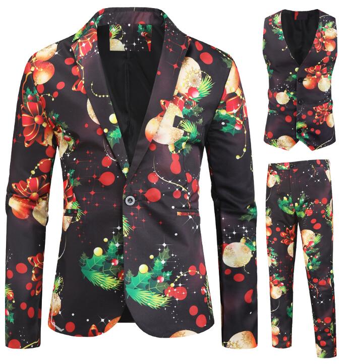 男性スーツジャケット メンズクリスマススーツ 黒 ベスト パンツ コート サンタクローススーツ 舞台演出服 イベント衣装 Christmas コスプレ 魔術師 タキシード 単品/2点/3点セットステージ演出服アウター 舞台ダンスウェア イベントM L XL 2XL 3XL