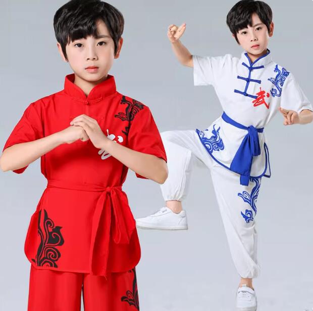 半袖カンフーウエア 子供ダンス衣装 武術 太極拳 ウエア 3点セット プリント 大人 ロングパンツ 男女兼用 太極拳服 団体服 ステージ衣装 拳法 カンフー 表演 演舞 練習ウエア 中華 チャイナ風 獅子舞 龍舞 竜舞 スポーツ 余興 衣装 110 120 130 140 150 160 170 180 190
