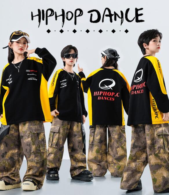 迷彩柄パンツ 子供ダンス衣装 長袖トップス ガーコパンツ ジャズダンス キッズダンス ゆったり hiphop ..