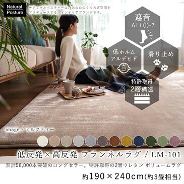 【送料無料】低反発高反発フランネルラグ LM101 190x240cm セイジ