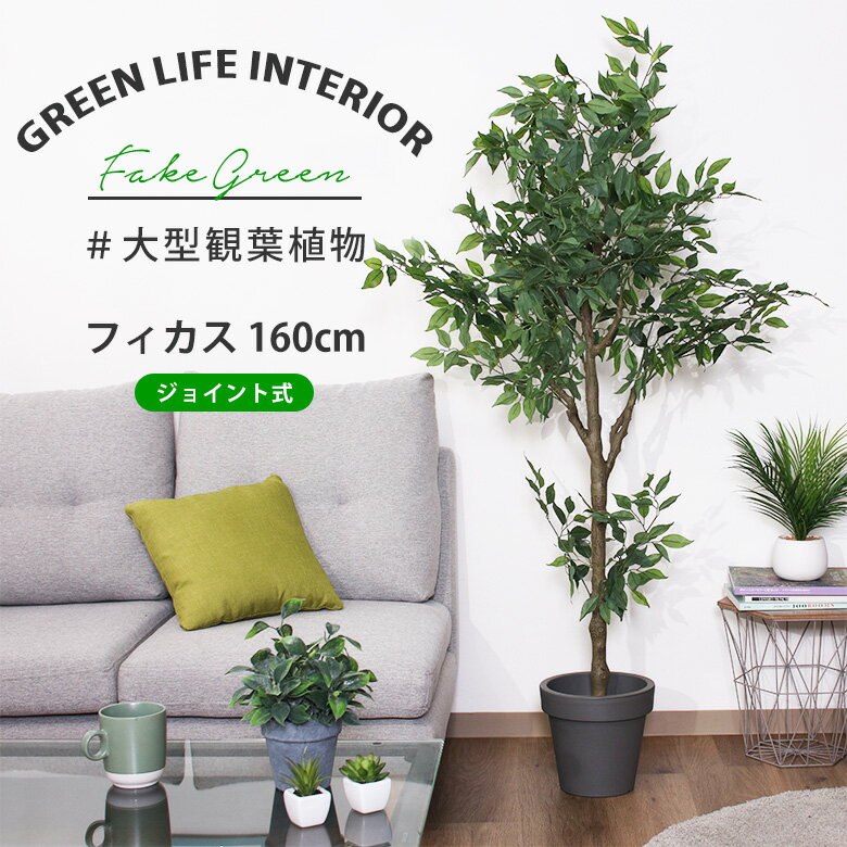 ＼P5倍＆10％オフクーポン★2/10(火)まで／【送料無料_b】人工 観葉植物 大型 フェイクグリーン インテリア 造花 フィカス 160cm ジョイント