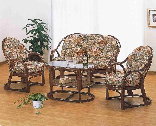 リビング4点セットラブソファ X1 アームチェアー X2テーブル X1籐 ラタン 家具【送料無料】 ラタン家具 籐家具 トウ家具 アジアン家具 エスニック エス...