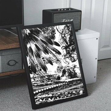 【送料無料】選べるサイズ A4サイズ(約21×30cm) インテリア オシャレ ファッションポスター アート ペイント 絵具 白 黒 モノクロ モノトーン 油絵 リビング 玄関 絵画 オイル モダン 不思議 シンプル スタンプ ペイズリー 民族