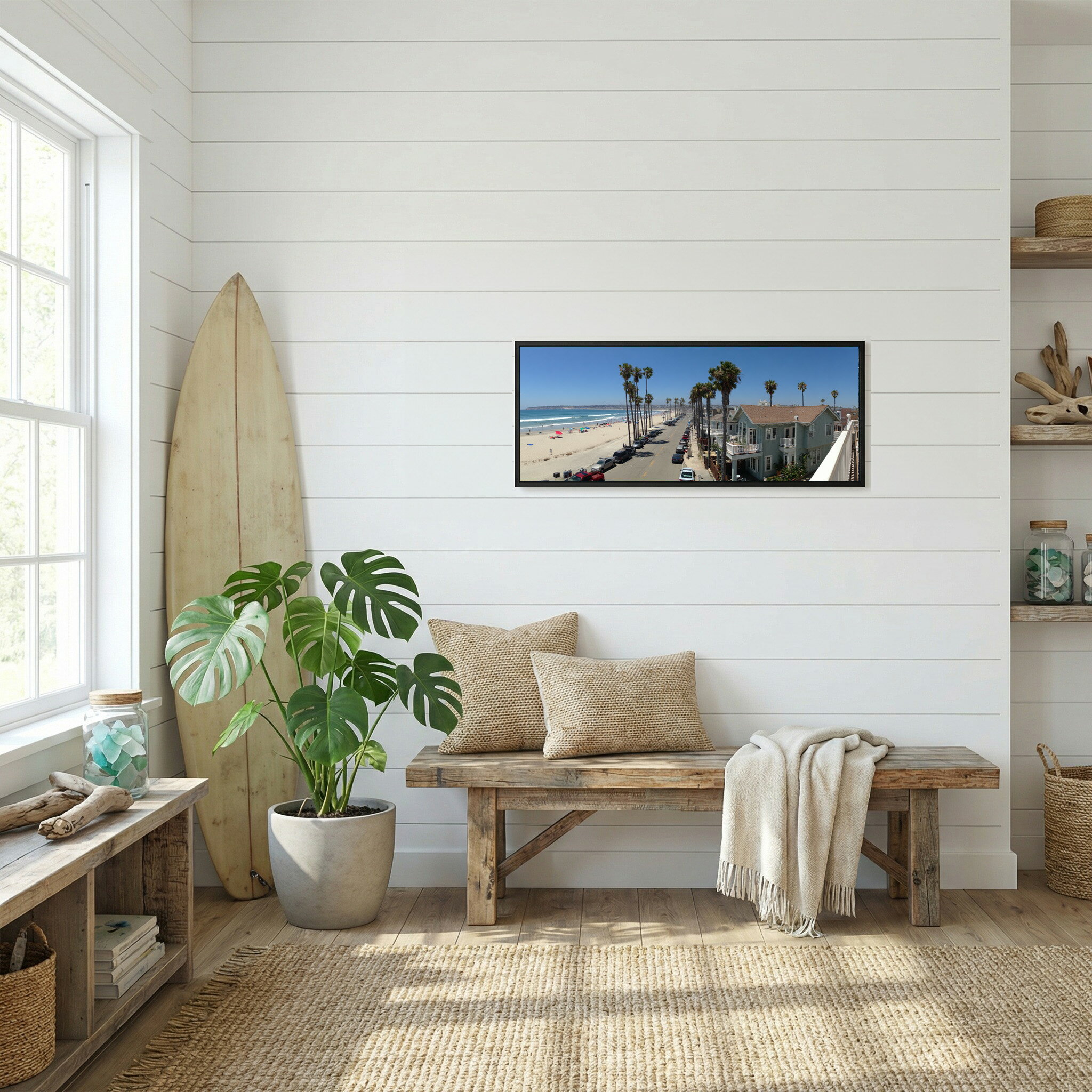 海 サーフ 西海岸 風景画 絵画 コースタル 波 ブルー サーフ 景色 風景 自然パノラマポスター (297mm×840mm) フレーム 横長 額縁 インテリア アルミフレーム 絵画 作品 水平 アート 【pn-poster-351】 2
