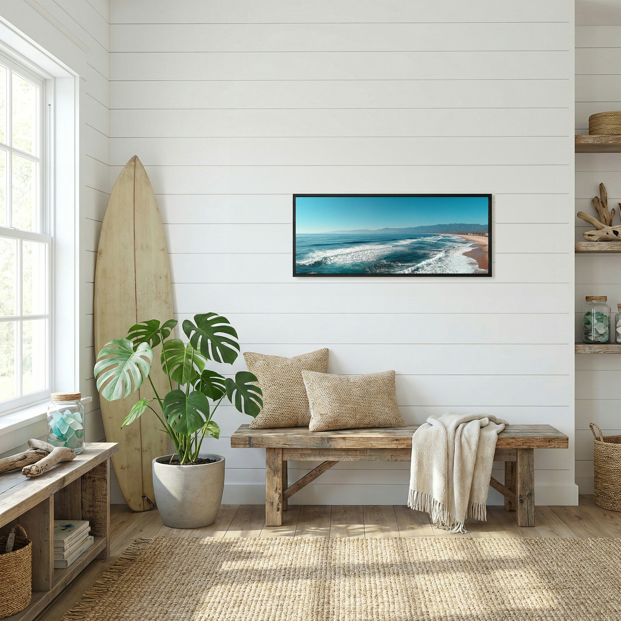 海 サーフ 西海岸 風景画 絵画 コースタル 波 ブルー サーフ 景色 風景 自然パノラマポスター (297mm×840mm) フレーム 横長 額縁 インテリア アルミフレーム 絵画 作品 水平 アート 【pn-poster-433】 interiorposter-10068955 ファッションポスターEFPI サンプル画像2