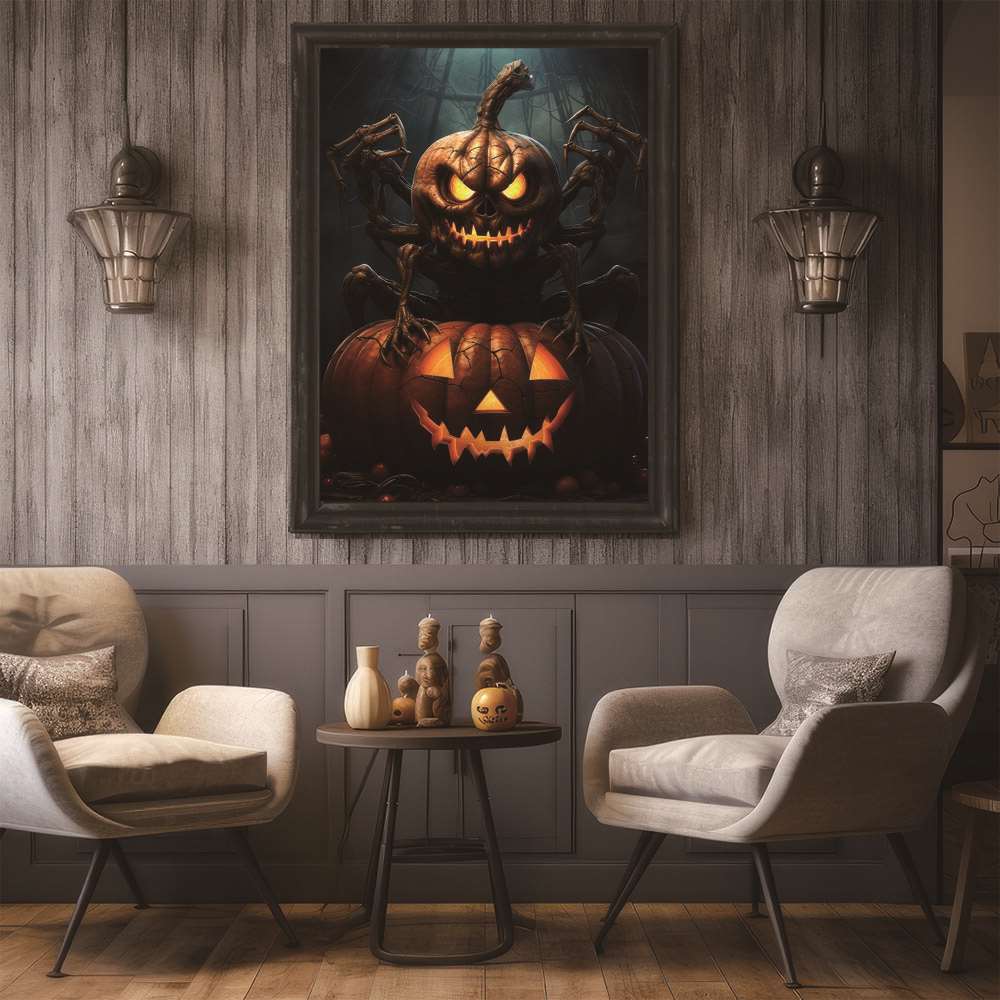 ハロウィン ハロウィーン 仮装 ポスター アートプリント ポスター インテリア パンプキン ジャックオーランタン ハロウィーン オレンジ 縦【si-poster-370】 2