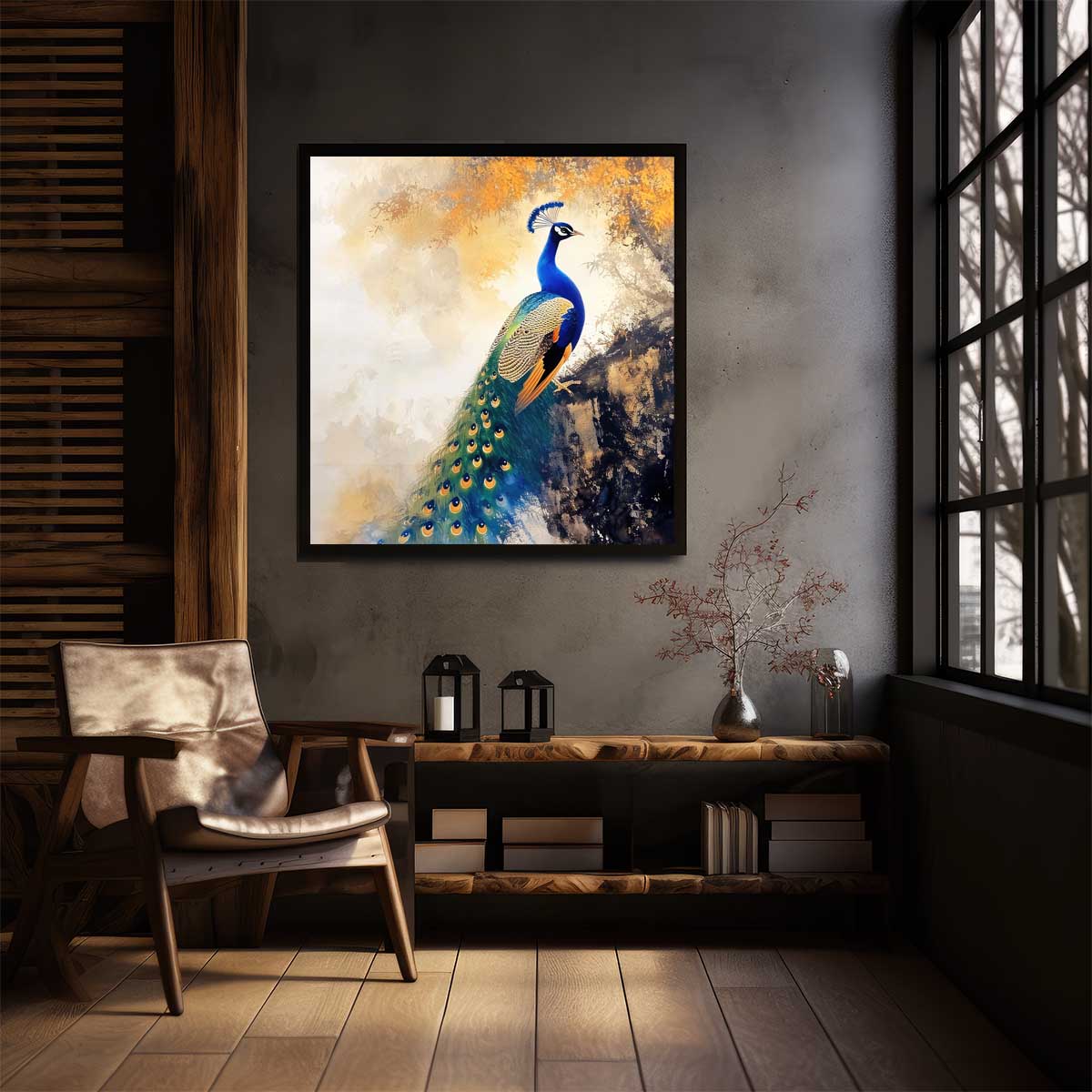 縁起物 孔雀 クジャク 正方形ポスター 豪華 絵画風 掛け軸風 浮世絵 金運 開運 グッズ 魔除け 鬼門 風水 幸せ 幸福 金 ゴールド 福 四角 デザイン ポスター スクエア インテリア デザイン プリント お洒落 かっこいい【sq-poster-1472】 interiorposter-10037157 ファッションポスターEFPI サンプル画像2