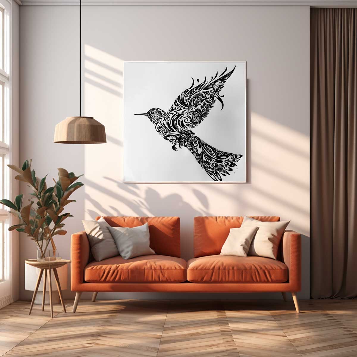 鳥 バード トライバル タトゥー 墨絵 白黒 モノクロ 版画 羽 フェザー 北欧 正方形ポスター 四角 デザイン ポスター スクエア インテリア デザイン プリント 店舗 お洒落 【sq-poster-2434】 interiorposter-10038166 ファッションポスターEFPI サンプル画像2