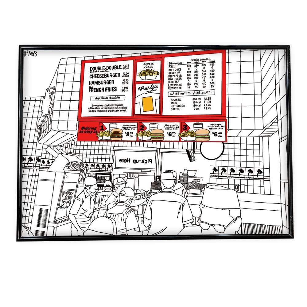 ポスター 708 人気イラストレーター インテリア おしゃれ ファーストフード アメリカ 線画 アート ハンバーガー USA a0 a1 a2 a3 a4 b0 b1 b2 b3 b4 特大 大きい 小さい 横【708-poster-10】