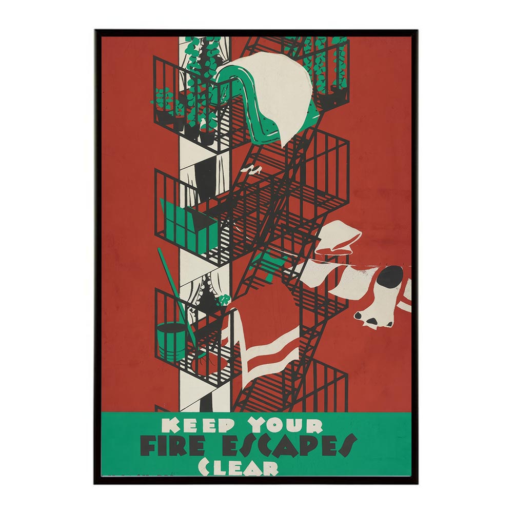 Rakuten - Keep_your_fire_escapes_clear 超レトロ 古い 世界 ポスター インテリア クラシック 古典 ヴィンテージ アンティーク デジタルリマスター おしゃれ プリントポスター フォト オシャレ アート モダン 【bn-poster-1891】