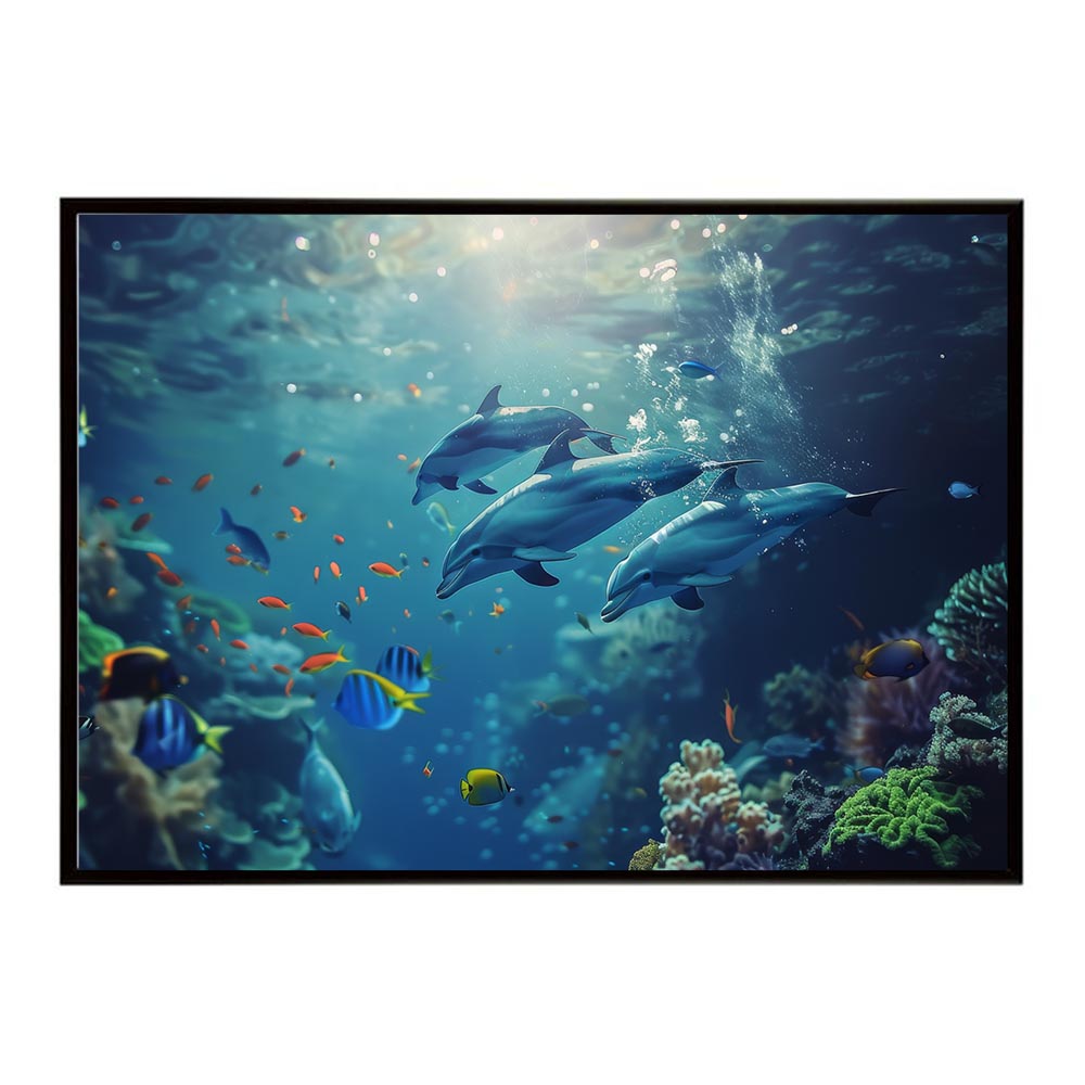 イルカ 海 ブルー ドルフィン 夏 ポスター クジラ シャチ 水族館 水中　南国 ハワイ 自然 サーフ用紙とサイズが選べる インテリア おしゃれ プリントポスター フォト オシャレ アート お洒落 特大 大きい【lh-poster-5881】