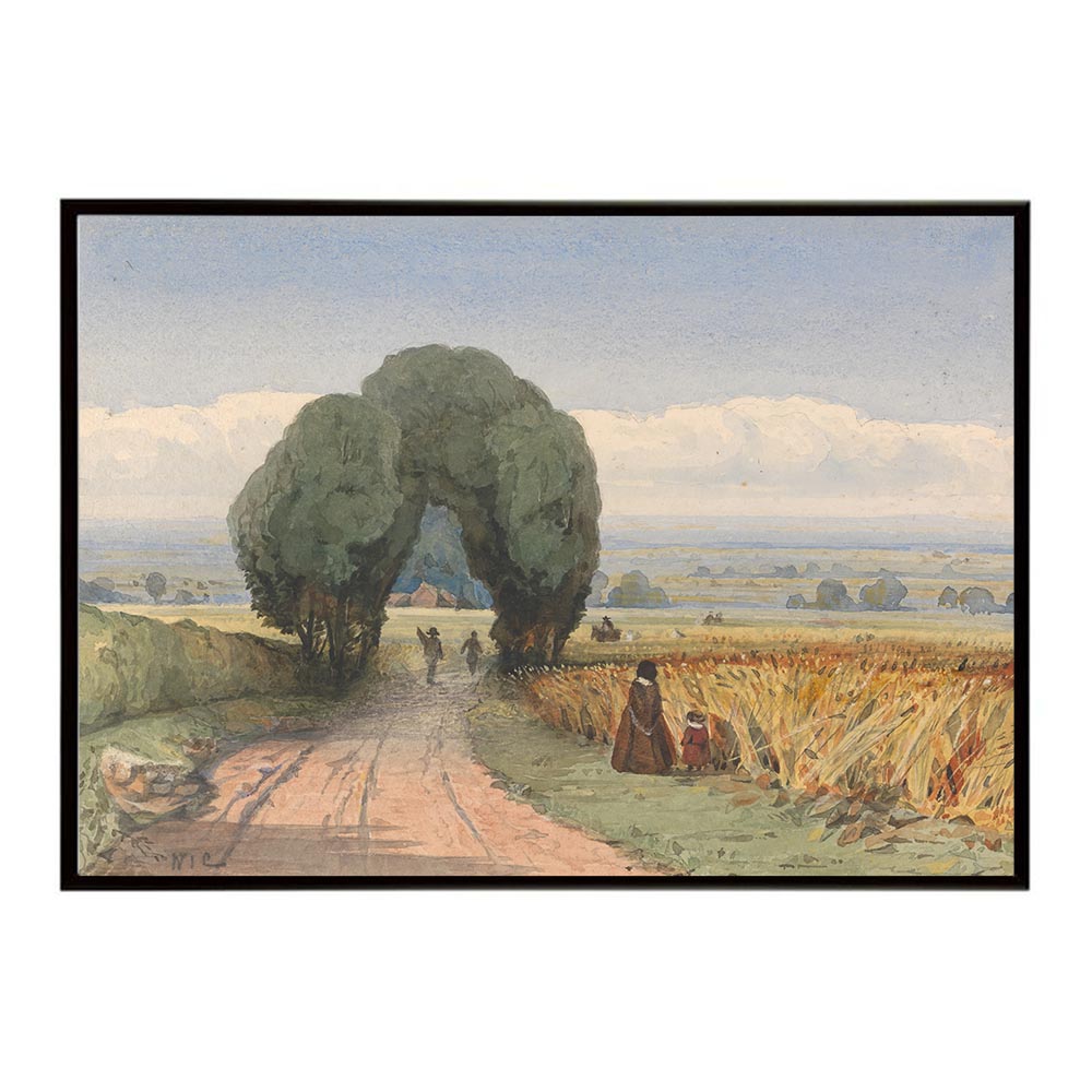 世界の古い絵画 レトロポスター デジタルリマスターGloucestershire ? a woman and child on a road bordering fields of ripe corn at Moreton-in-Marsh インテリア 作品 油絵 水彩画 おしゃれ モダン シンプル お洒落【bn-poster-3325】