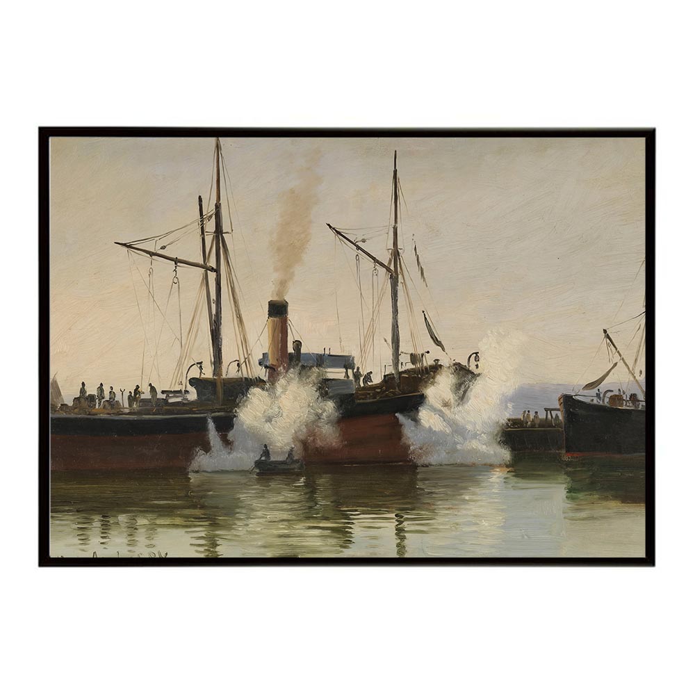 ポスター 名画 絵画 横 a0 a1 a2 a3 a4 b0 b2 b1 b3 b4 オーフス港の蒸気船 インテリア お洒落 デジタルリマスター デンマーク 船【bn-poster-5595】