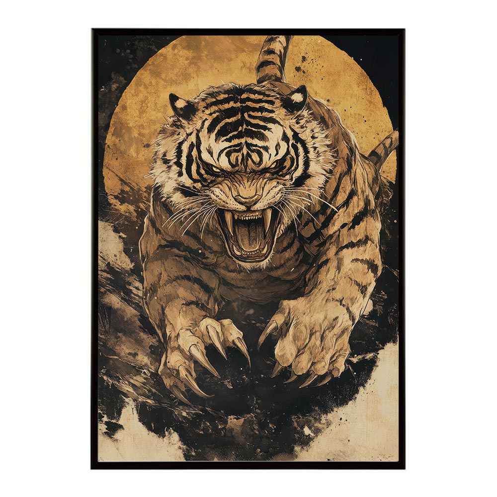 トラ 虎 絵画 掛け軸風 浮世絵 画家 日本 和風 絵 アート 手書き ポスター 用紙とサイズが選べる インテリア おしゃれ プリントポスター フォト イラスト【lh-poster-10457】