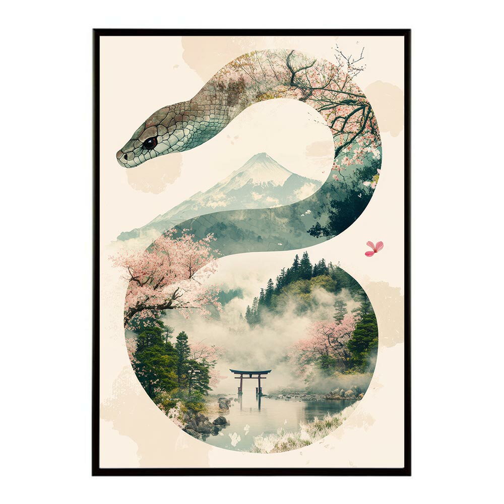 干支 ヘビ 和風 スネーク 和柄 縁起物 ポスター 用紙とサイズが選べる インテリア おしゃれ プリントポスター フォト イラスト お洒落 特大 大きい【lh-poster-9452】